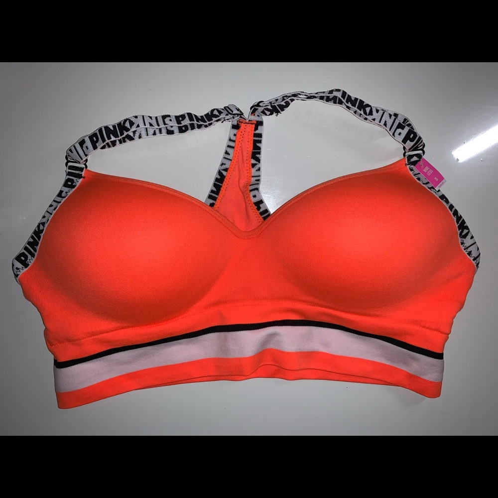 PINK Orange Racerback wireless Sports Bra SMALL